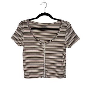 Hollister Women’s Medium Baby Tee Striped Button Cropped 90s Inspired